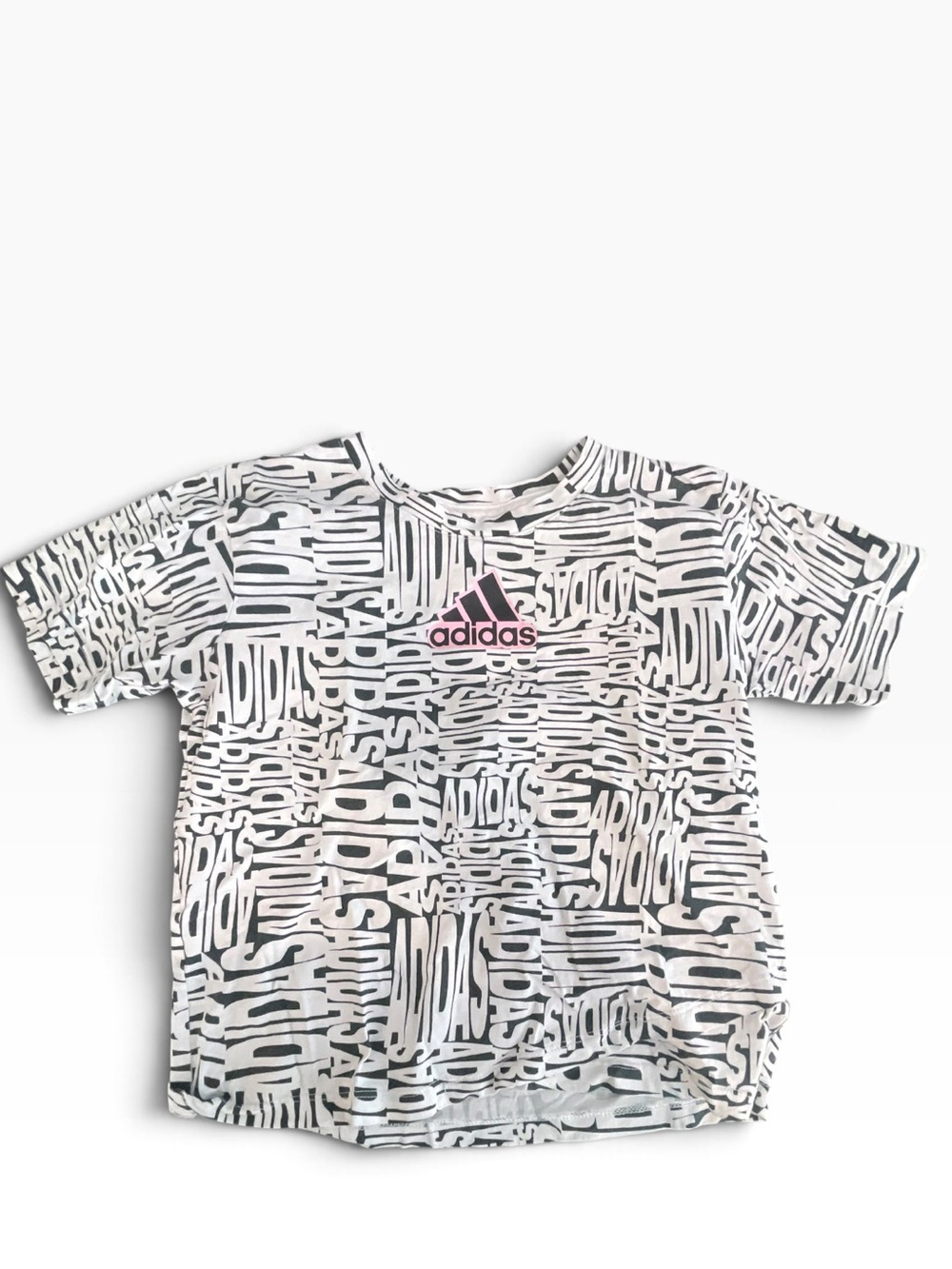 adidas White, Black & Pink Logo Allover Graphic Tee